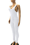 White Sleeveless Shirred Detail Sexy Haltenck Bodycon Jumpsuits WMZ2617