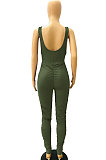 Army Green Sleeveless Shirred Detail Sexy Haltenck Bodycon Jumpsuits WMZ2617