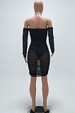 Black Euramerican Trend Sexy Net Yarn Off Shoulder Midi Dress WMZ2337