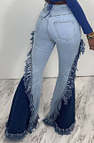 Mid Waist Cultivate One's Morality Wide-Legged Color Matching Horn Jeans Long Pants LA3252