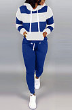 Navy Blue Autumn Winter Fashion Casual Sport Hoodies Fleece Two-Pieces D8313