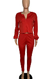 Red Casual Solid Long Sleeve Plus Size Women Sporty Pants Sets LML128-2