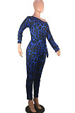 Royal Blue Sexy Leopard Womenswear Boat Neck Casual Jumpsuit NYY6060