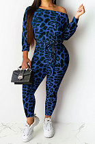 Royal Blue Sexy Leopard Womenswear Boat Neck Casual Jumpsuit NYY6060