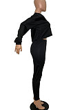 Black Casual Polyester Long Sleeve Utility Blouse Long Pants Sets LML128-4