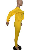 Yellow Casual Solid Long Sleeve Plus Size Women Sporty Pants Sets LML128-1