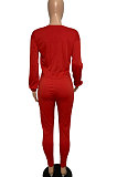 Red Casual Solid Long Sleeve Plus Size Women Sporty Pants Sets LML128-2