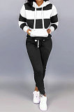 Black White Autumn Winter Trendy Casual Sport Hoodies Fleece Two-Pieces D8313