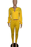 Yellow Casual Solid Long Sleeve Plus Size Women Sporty Pants Sets LML128-1