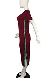 Fashion Short Sleeves Women Open Fork Button Midi Dress QY5042