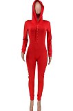Red Hooded Button Clamshell Home Suit Jumpsuit CYY8069