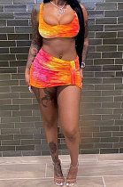 Tie Dye Orange Trendy Sexy Popular Euramerican Women Skirts Sets SYY8038