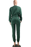 Green Euramerican Trendy Casual Pure Color Sport Sets Two-Pieces W8355