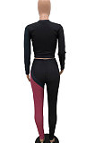 Sporty Long Sleeve Spliced Tee Top Long Pants Sets HT6050