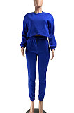Blue Euramerican Trendy Casual Pure Color Sport Sets Two-Pieces W8355