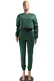 Green Euramerican Trendy Casual Pure Color Sport Sets Two-Pieces W8355