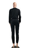 Black Euramerican Trendy Casual Pure Color Sport Sets Two-Pieces W8355
