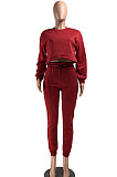 Red Euramerican Trendy Casual Pure Color Sport Sets Two-Pieces W8355