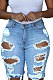 Light Blue Personality Hole Jeans Fifth Pants CF8851