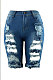 Blue Personality Hole Jeans Fifth Pants CF8851