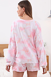 Casual Long Sleeve Round Neck Gradient And Dyeing Household To Take Shorts Sets MDO1029