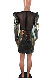 Fashion Sexy Zipper Package Buttocks Positioning Sequins Mini Dress JLX6051
