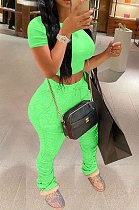 Neon Green Fashion Sexy Ruffle Elastic Cotton Pure Color Sporty Two-Pieces LYY9237