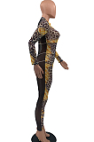 Leopard Print Fashion Sexy Night Clud  Net Yarn Print Jumpsuits QSS5023