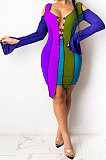 Lake Blue Womenswear Bind Color Matching Off Shoulder Irregular Hem Mini Dress SDE1145