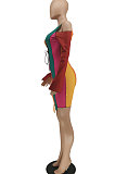 Coffee Womenswear Bind Color Matching Off Shoulder Irregular Hem Mini Dress SDE1145