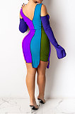 Lake Blue Womenswear Bind Color Matching Off Shoulder Irregular Hem Mini Dress SDE1145