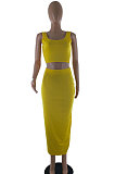 Yellow Club Suit Sexy Vest Pure Color Skirts Sets S6269