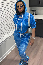 Blue Print Long Slevee Top Hooded Pants Two-Piece QSS5005