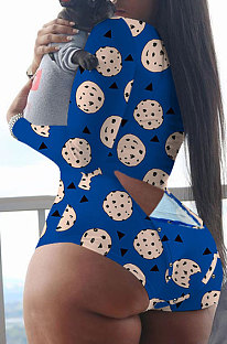 Blue Cookies Euremerican Women Sleepwear Home Wear Multi Printing Romper Shorts Q765