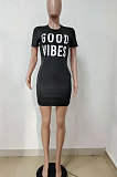 Navy Blue Euramerican Women Sexy Cultivate One's Morality Letter Printing Mini Dress LD8822