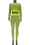 Neon Green Fashion Casual Kint Mesk Sexy Two-Piece MDF5209