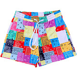 Color Yellow Summer Quilting Printing Casual House Pants Beach Pants Shorts FH108