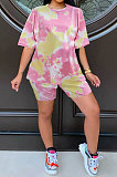 Light Blue Summer Women Printing Tie Dye Two-Pieces LD8862