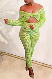Neon Green Fashion Casual Kint Mesk Sexy Two-Piece MDF5209