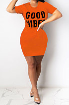 Orange Euramerican Women Sexy Cultivate One's Morality Letter Printing Mini Dress LD8822