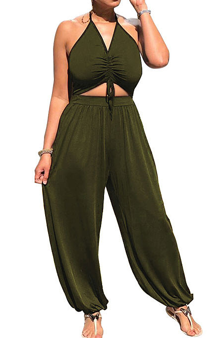 Army Green Summer Womensweear Sexy Gallus Prior To Bind Casual Jumpsuit LD8820