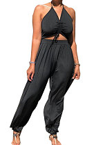 Black Summer Womensweear Sexy Gallus Prior To Bind Casual Jumpsuit LD8820
