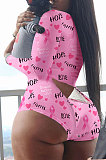 White Pink Letter Euremerican Women Sleepwear Home Wear Multi Printing Romper Shorts Q765