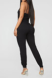 Wine Red Sexy Gallus Nail Buckle Rib Casual Jumpsuits LD8826