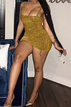 Gold Hot Night Clud Stamping Sling Mini Dress QQM4212