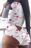 Light Pink Euremerican Women Sleepwear Home Wear Multi Printing Romper Shorts Q765