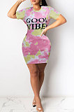 Green Camo Euramerican Women Sexy Cultivate One's Morality Letter Printing Mini Dress LD8822