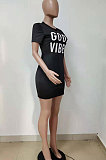 Wine Red Euramerican Women Sexy Cultivate One's Morality Letter Printing Mini Dress LD8822