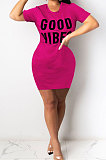 Pink Camo Euramerican Women Sexy Cultivate One's Morality Letter Printing Mini Dress LD8822