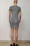 Euramerican Women Stripe V Neck Mini Dress LD8877